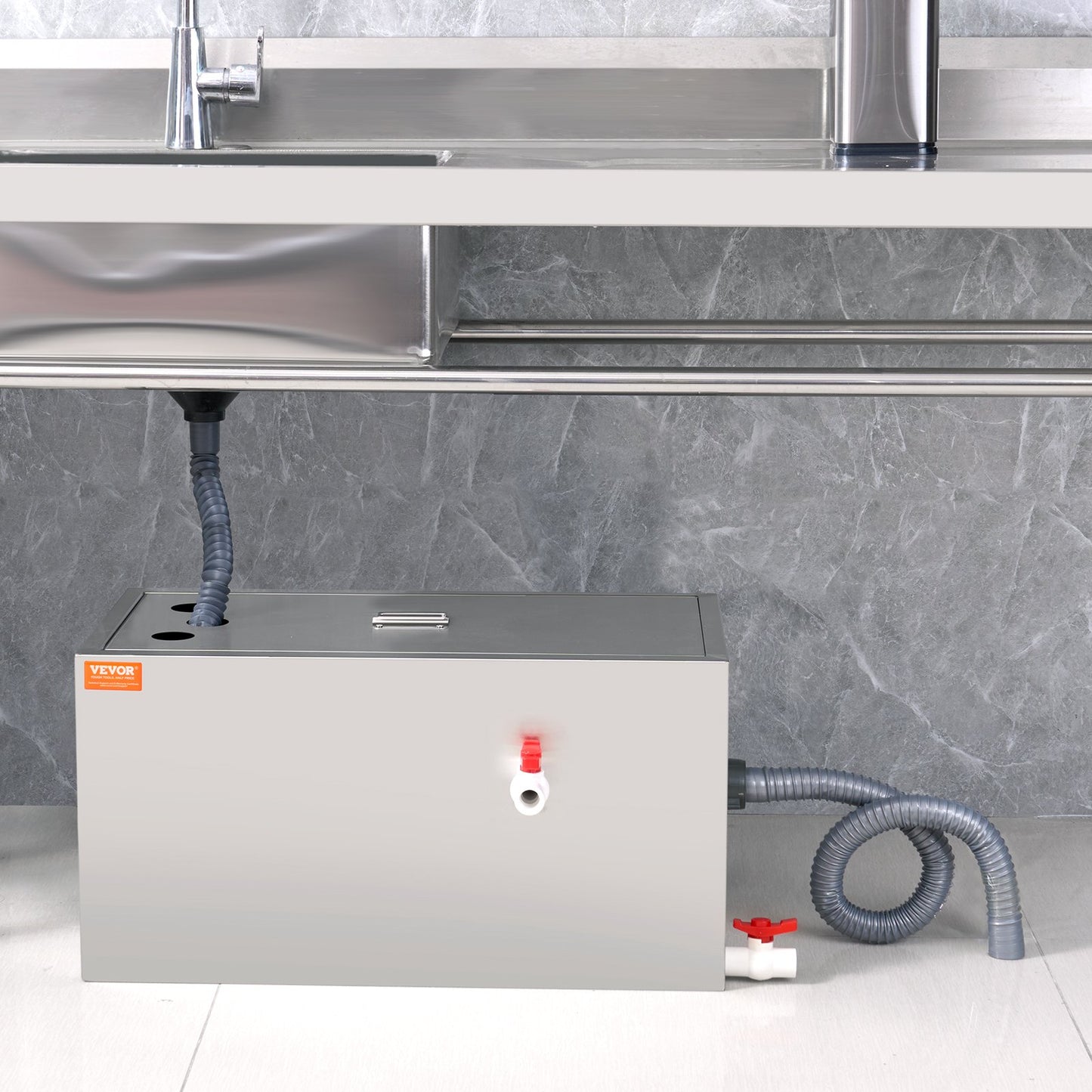 Gewerblicher Fettabscheider, 11,3 kg Fettabscheider, Fettabscheider mit oberem Zulauf, Untertisch-Fettabscheider aus Edelstahl, 6,4 GPM Abwasser-Öl-Wasser-Abscheider, für Restaurantkantine und private Küche