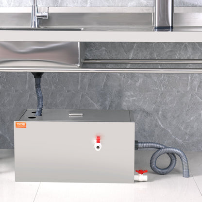 Gewerblicher Fettabscheider, 11,3 kg Fettabscheider, Fettabscheider mit oberem Zulauf, Untertisch-Fettabscheider aus Edelstahl, 6,4 GPM Abwasser-Öl-Wasser-Abscheider, für Restaurantkantine und private Küche