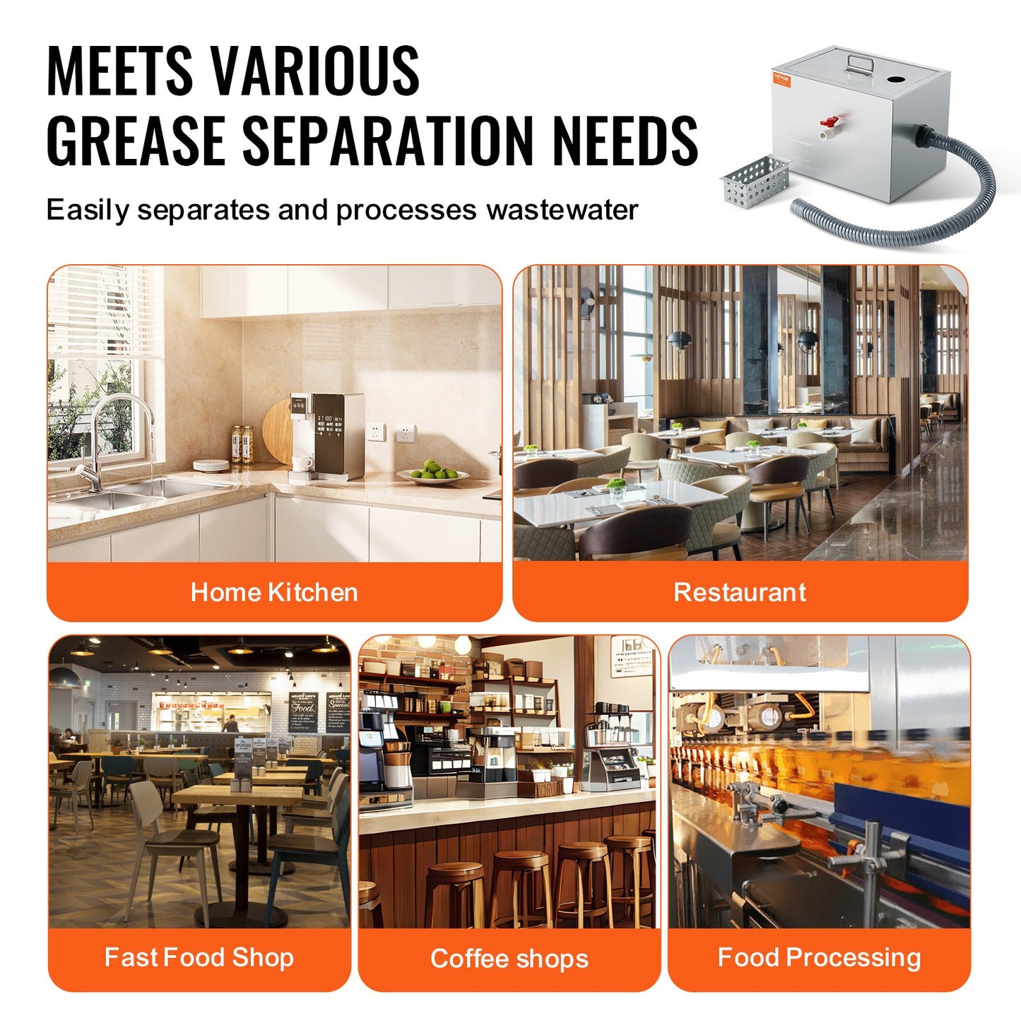 Gewerblicher Fettabscheider, 3,6 kg Fettabscheider, Fettabscheider mit oberem Zulauf, Untertisch-Fettabscheider aus Edelstahl, 2,8 GPM Abwasser-Öl-Wasser-Abscheider, für Restaurantkantine und private Küche