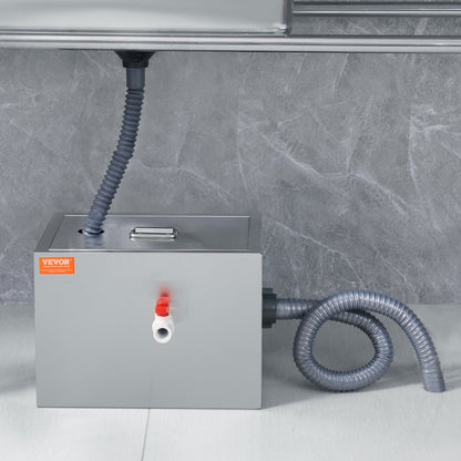 Gewerblicher Fettabscheider, 3,6 kg Fettabscheider, Fettabscheider mit oberem Zulauf, Untertisch-Fettabscheider aus Edelstahl, 2,8 GPM Abwasser-Öl-Wasser-Abscheider, für Restaurantkantine und private Küche