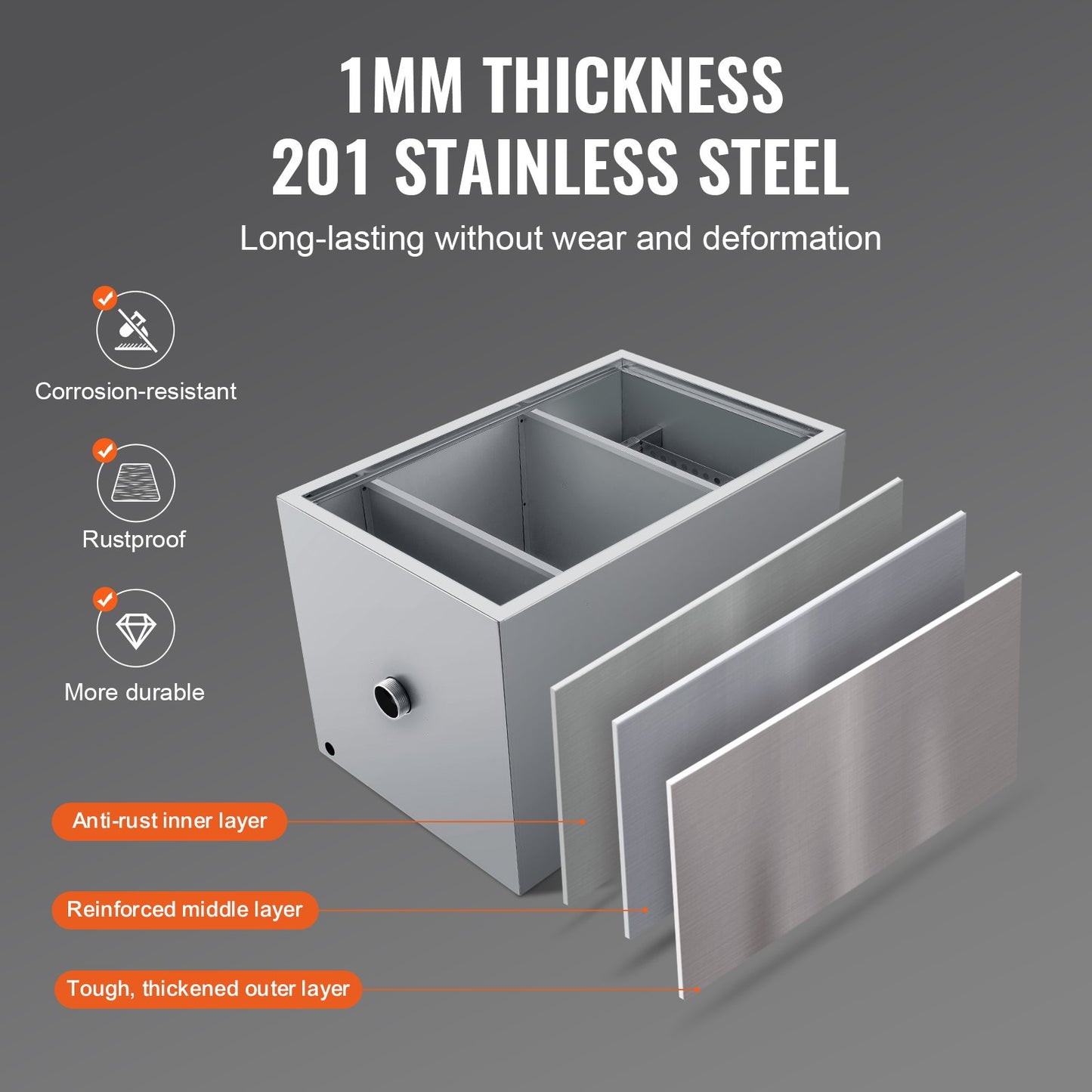 Gewerblicher Fettabscheider, 40-Pfund-Fettabscheider, Fettabscheider mit oberem Zulauf, Untertisch-Fettabscheider aus Edelstahl, 10 GPM Abwasser-Öl-Wasser-Abscheider, für Restaurantkantine und private Küche