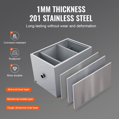 Gewerblicher Fettabscheider, 40-Pfund-Fettabscheider, Fettabscheider mit oberem Zulauf, Untertisch-Fettabscheider aus Edelstahl, 10 GPM Abwasser-Öl-Wasser-Abscheider, für Restaurantkantine und private Küche