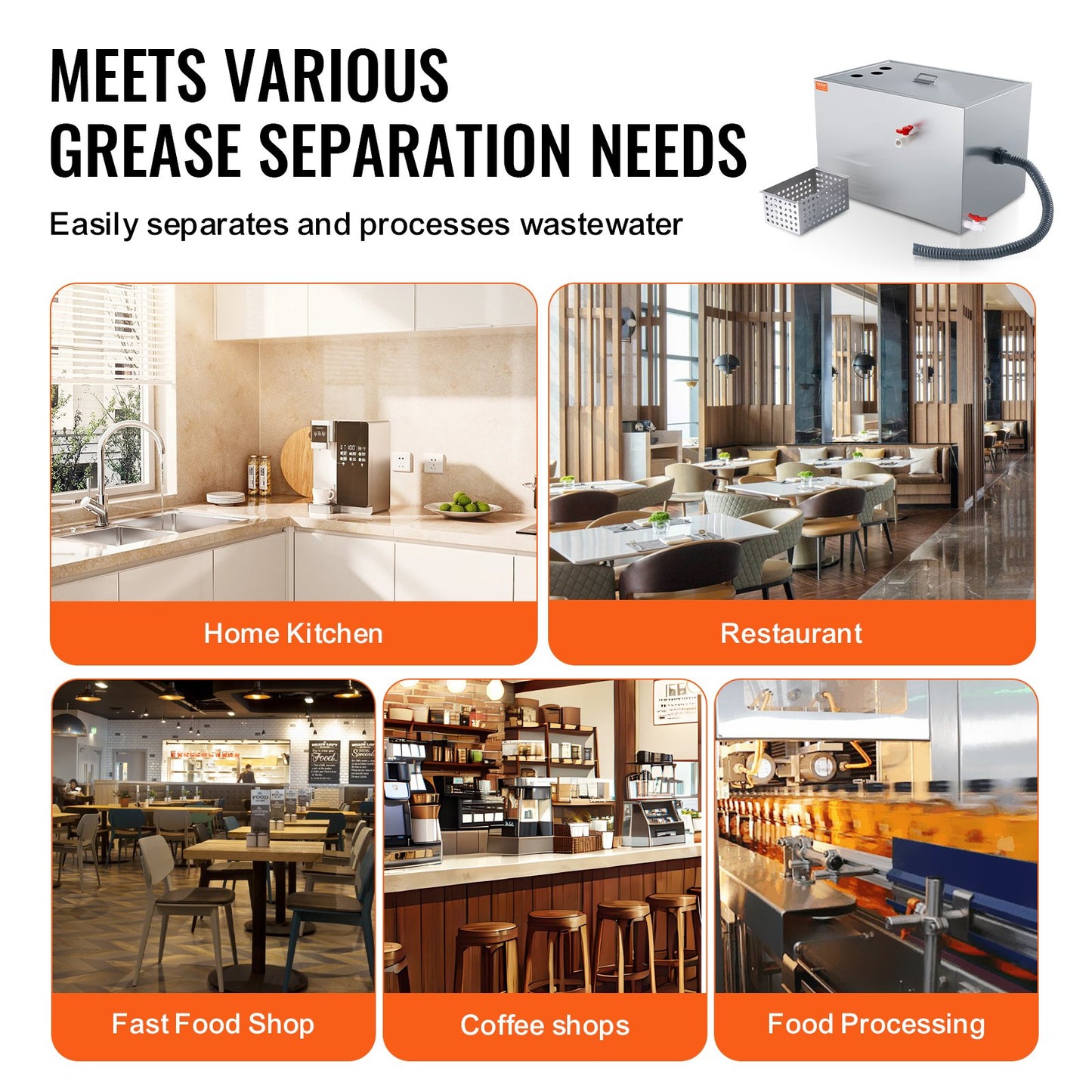 Gewerblicher Fettabscheider, 40-Pfund-Fettabscheider, Fettabscheider mit oberem Zulauf, Untertisch-Fettabscheider aus Edelstahl, 10 GPM Abwasser-Öl-Wasser-Abscheider, für Restaurantkantine und private Küche