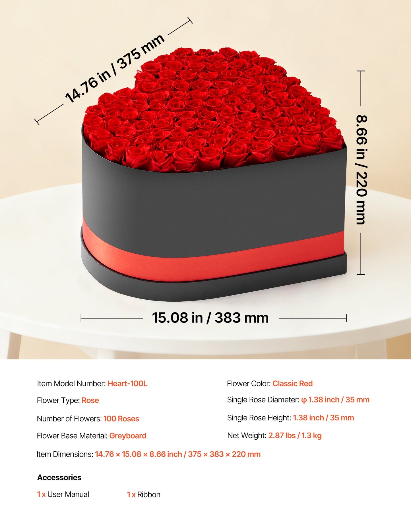 Ewige Blumen, 100 konservierte Rosen in einer herzförmigen Schachtel, Unvergänglicher Blumenstrauß, Geburtstagsgeschenk für Frauen, Ehefrauen, Mütter, Jahrestag, Valentinstag, Weihnachten, Rot