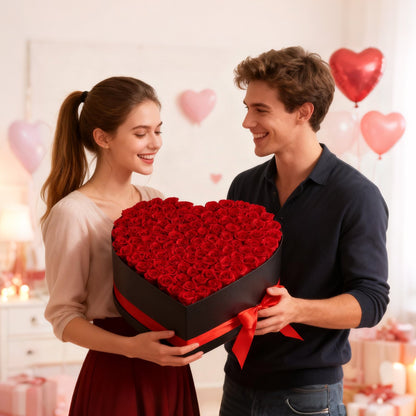 Ewige Blumen, 100 konservierte Rosen in einer herzförmigen Schachtel, Unvergänglicher Blumenstrauß, Geburtstagsgeschenk für Frauen, Ehefrauen, Mütter, Jahrestag, Valentinstag, Weihnachten, Rot