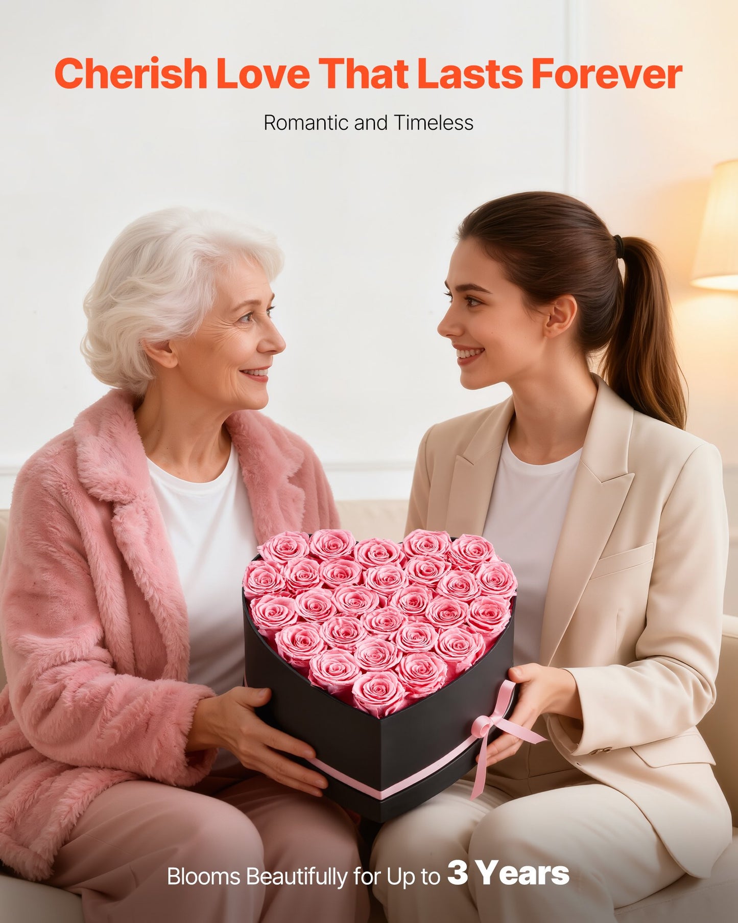 Ewige Blumen, 27 konservierte Rosen in einer herzförmigen Schachtel, Unvergänglicher Blumenstrauß, Geburtstagsgeschenk für Frauen, Ehefrauen, Mütter, Jahrestag, Valentinstag, Weihnachten, Rosa