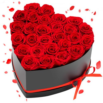 Forever Flowers, 27 konservierte Rosen in einer herzförmigen Box, ewiger Blumenstrauß, Geschenkidee zum Geburtstag, für Frauen, Ehefrauen, Mütter, zum Jahrestag, Valentinstag, Weihnachten, Rot
