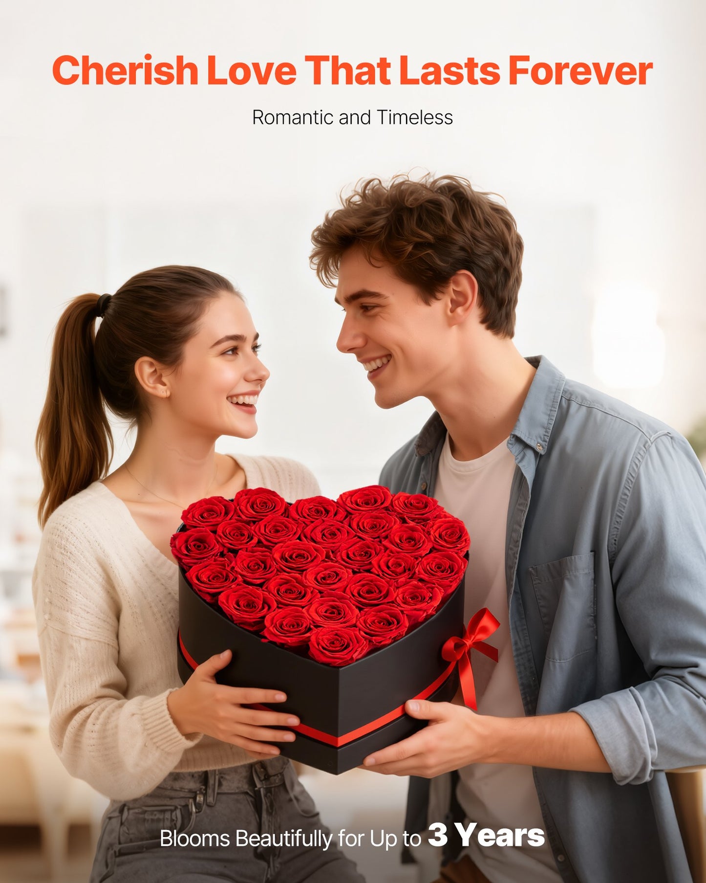 Forever Flowers, 27 konservierte Rosen in einer herzförmigen Box, ewiger Blumenstrauß, Geschenkidee zum Geburtstag, für Frauen, Ehefrauen, Mütter, zum Jahrestag, Valentinstag, Weihnachten, Rot