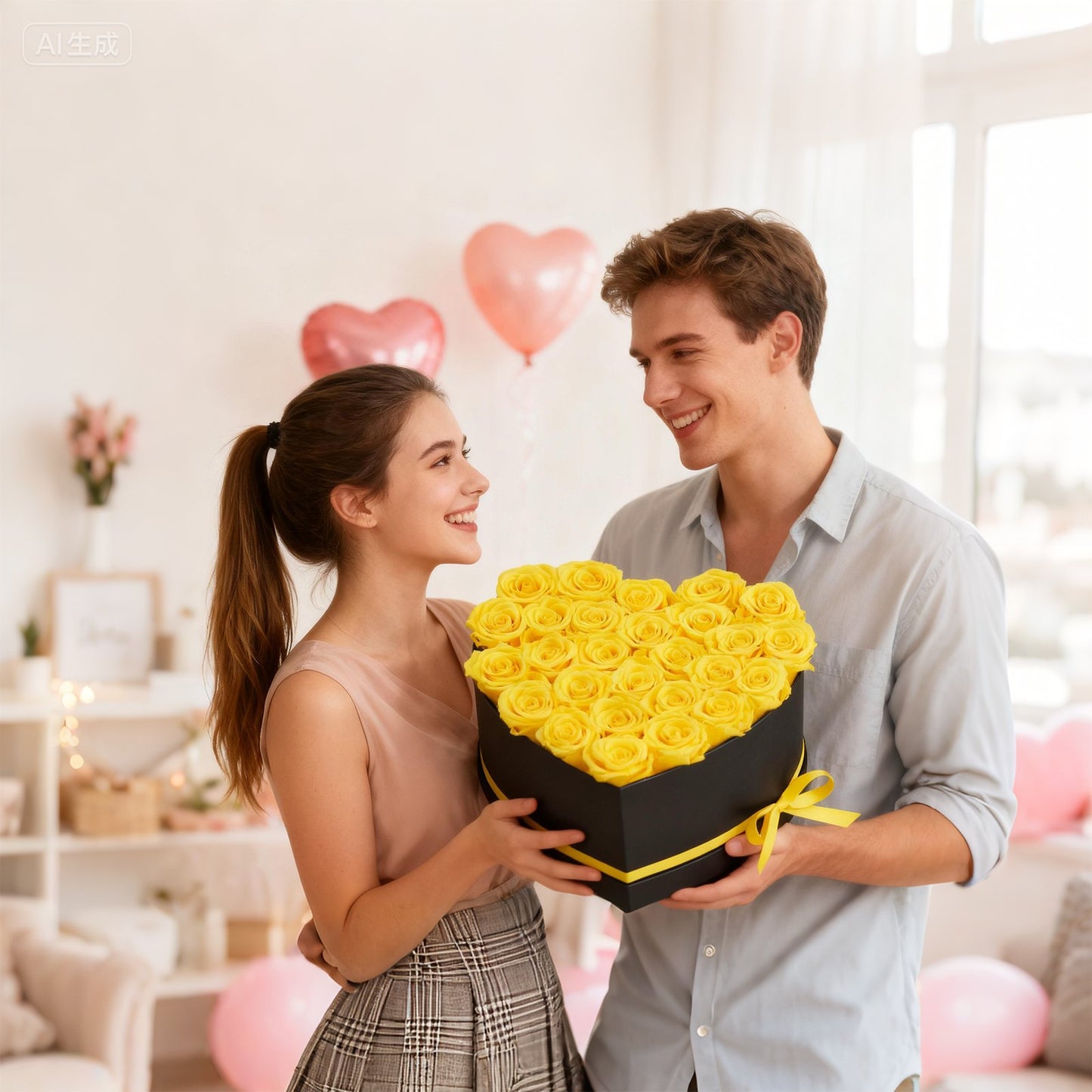 Ewige Blumen, 27 konservierte Rosen in einer herzförmigen Schachtel, Unvergänglicher Blumenstrauß, Geburtstagsgeschenk für Frauen, Ehefrauen, Mütter, Jahrestag, Valentinstag, Weihnachten, Gelb