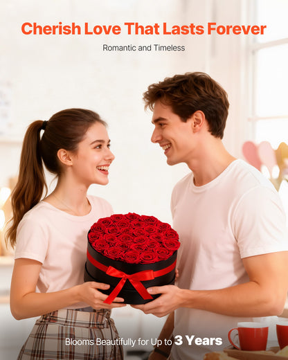 Forever Flowers, 27 konservierte Rosen in einer Box, Unsterblicher Blumenstrauß, Geburtstagsgeschenk für Frauen, Ehefrauen, Mütter, Jahrestag, Valentinstag, Weihnachten, Rot