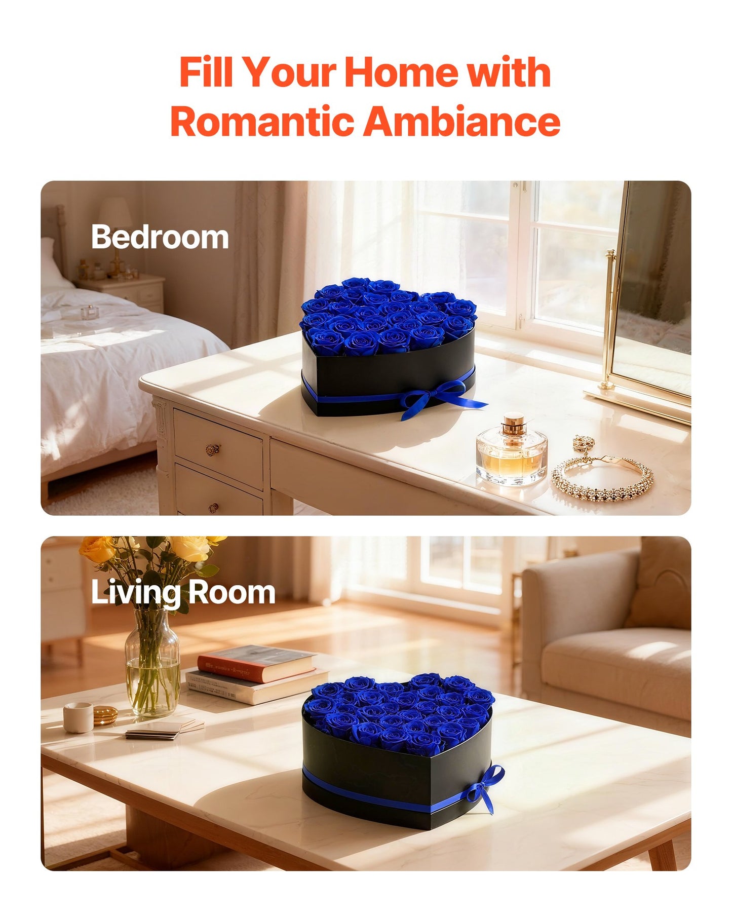 Ewige Blumen, 27 konservierte Rosen in einer herzförmigen Schachtel, Unvergänglicher Blumenstrauß, Geburtstagsgeschenk für Frauen, Ehefrauen, Mütter, Jahrestag, Valentinstag, Weihnachten, Königsblau