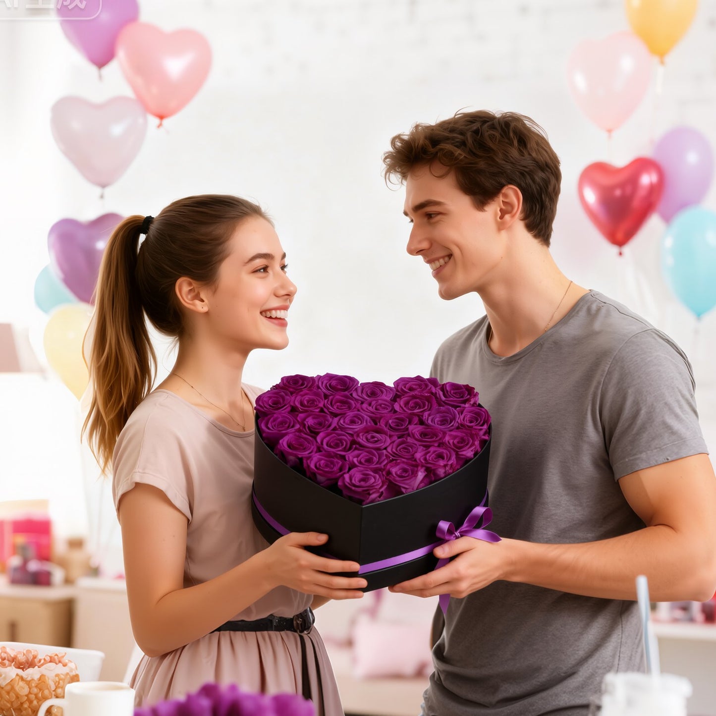 Ewige Blumen, 27 konservierte Rosen in herzförmiger Schachtel, Unvergänglicher Blumenstrauß, Geburtstagsgeschenk für Frauen, Ehefrauen, Mütter, Jahrestag, Valentinstag, Weihnachten, Lila