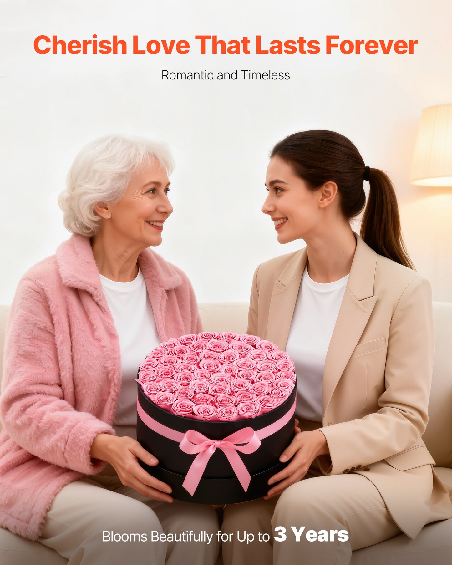 Ewige Blumen, 50 konservierte Rosen in einer Box, Unsterblicher Blumenstrauß, Geburtstagsgeschenk, Lieferung in bester Qualität, für Frauen, Ehefrauen, Mütter, Jahrestag, Valentinstag, Weihnachten, Süßes Rosa