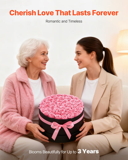 Ewige Blumen, 50 konservierte Rosen in einer Box, Unsterblicher Blumenstrauß, Geburtstagsgeschenk, Lieferung in bester Qualität, für Frauen, Ehefrauen, Mütter, Jahrestag, Valentinstag, Weihnachten, Süßes Rosa