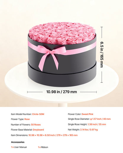 Ewige Blumen, 50 konservierte Rosen in einer Box, Unsterblicher Blumenstrauß, Geburtstagsgeschenk, Lieferung in bester Qualität, für Frauen, Ehefrauen, Mütter, Jahrestag, Valentinstag, Weihnachten, Süßes Rosa