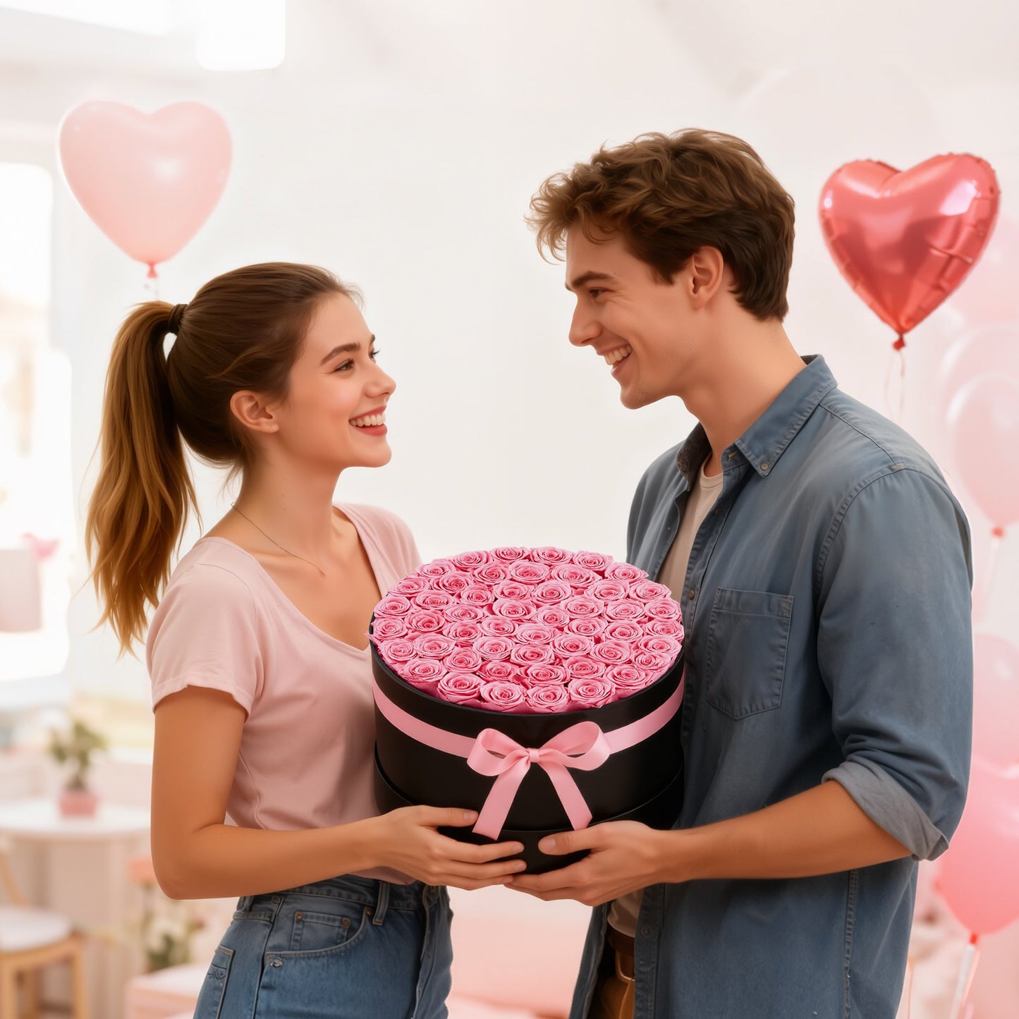 Ewige Blumen, 50 konservierte Rosen in einer Box, Unsterblicher Blumenstrauß, Geburtstagsgeschenk, Lieferung in bester Qualität, für Frauen, Ehefrauen, Mütter, Jahrestag, Valentinstag, Weihnachten, Süßes Rosa