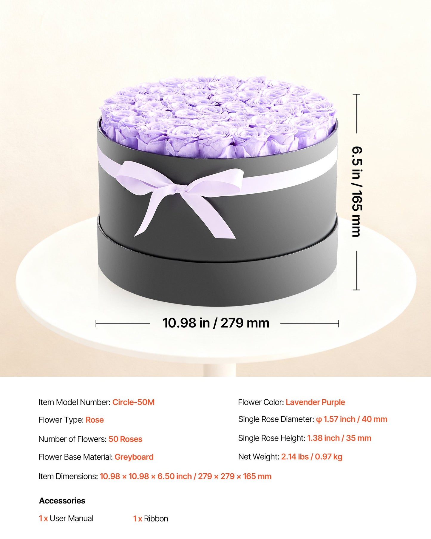 Ewige Blumen, 50 konservierte Rosen in einer Box, Unsterblicher Blumenstrauß, Geburtstagsgeschenk für Frauen, Ehefrauen, Mütter, Jahrestag, Valentinstag, Weihnachten, Lavendel-Lila