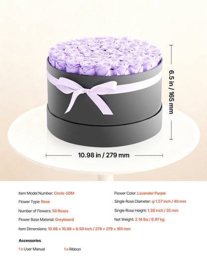 Ewige Blumen, 50 konservierte Rosen in einer Box, Unsterblicher Blumenstrauß, Geburtstagsgeschenk für Frauen, Ehefrauen, Mütter, Jahrestag, Valentinstag, Weihnachten, Lavendel-Lila