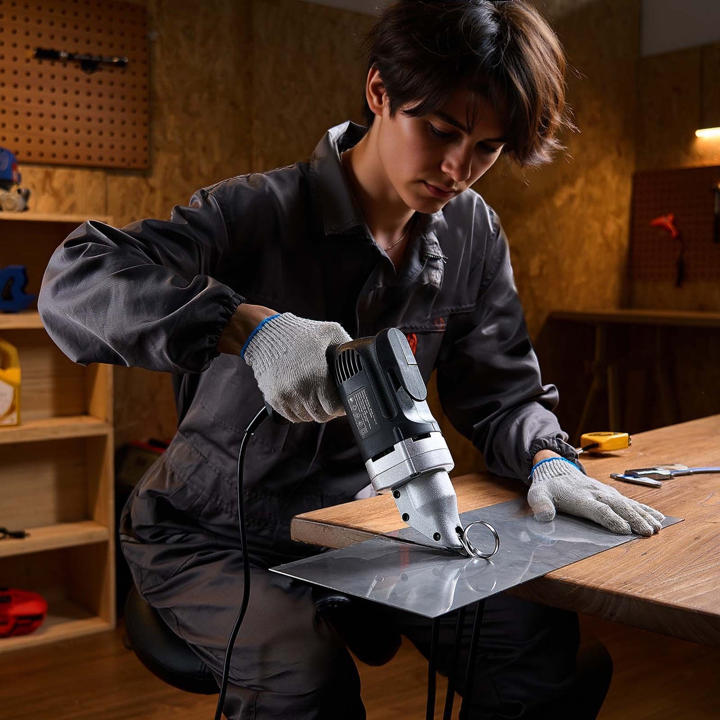 Electric Metal Shear, 4.0-Amp Corded Sheet Metal Cutter with 360-Degree Swivel Head, Variable Speed, Continuous Cutting, Clean Cut for 1.22 mm Galvanized Steel, 1 mm Stainless Steel, 2500 SPM