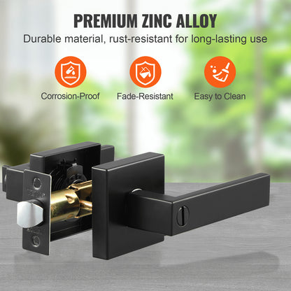Privacy Door Handle, 10 Pack Matte Black Door Lever, Left or Right Handing Reversible Lever with Keyless Lock, 45° Rotation to Open, Universal Square Interior for Bedroom and Bathroom Doors