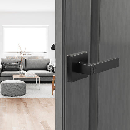 Privacy Door Handle, 10 Pack Matte Black Door Lever, Left or Right Handing Reversible Lever with Keyless Lock, 45° Rotation to Open, Universal Square Interior for Bedroom and Bathroom Doors