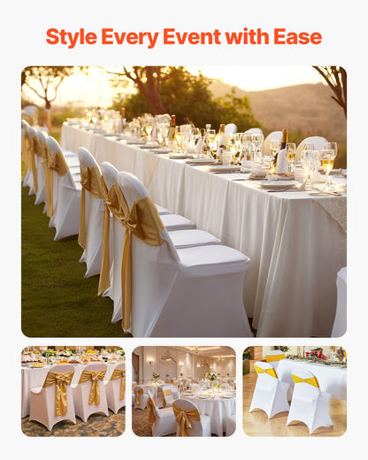 150 weiße Stuhlhussen aus Polyester-Spandex-Gemisch, dehnbare Überzüge für Hochzeitsfeiern, Bankette und andere festliche Anlässe, passend für Stühle mit Maßen bis zu 45 x 46 x 77 cm (17,72 x 18,11 x 30,31 Zoll).