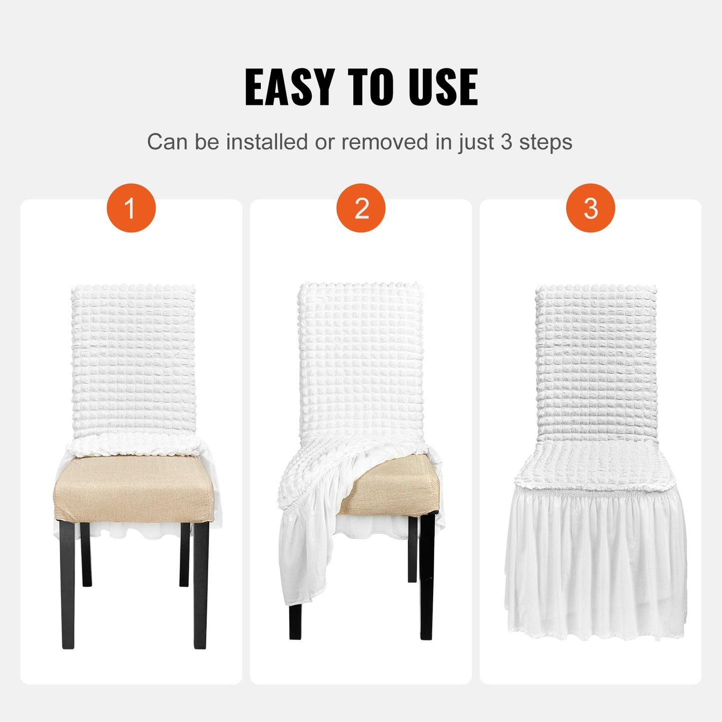 Stretch-Spandex-Klappstuhlhussen, universell passende Stuhlhussen mit Rock, abnehmbare und waschbare Schutzhüllen, für Hochzeiten, Feiertage, Bankette, Partys, Feste und Essgelegenheiten (4-teilig, weiß)