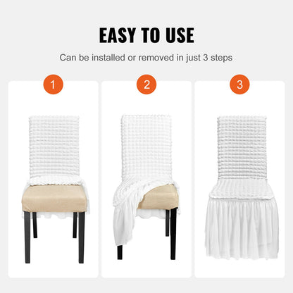 Stretch-Spandex-Klappstuhlhussen, universell passende Stuhlhussen mit Rock, abnehmbare und waschbare Schutzhüllen, für Hochzeiten, Feiertage, Bankette, Partys, Feste und Essgelegenheiten (4-teilig, weiß)