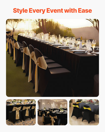 150 schwarze Stuhlhussen aus Polyester-Spandex-Gemisch, dehnbare Überzüge für Hochzeiten, Partys, Bankette und andere festliche Anlässe, passend für Stühle mit Maßen bis zu 45 x 46 x 77 cm (17,72 x 18,11 x 30,31 Zoll).