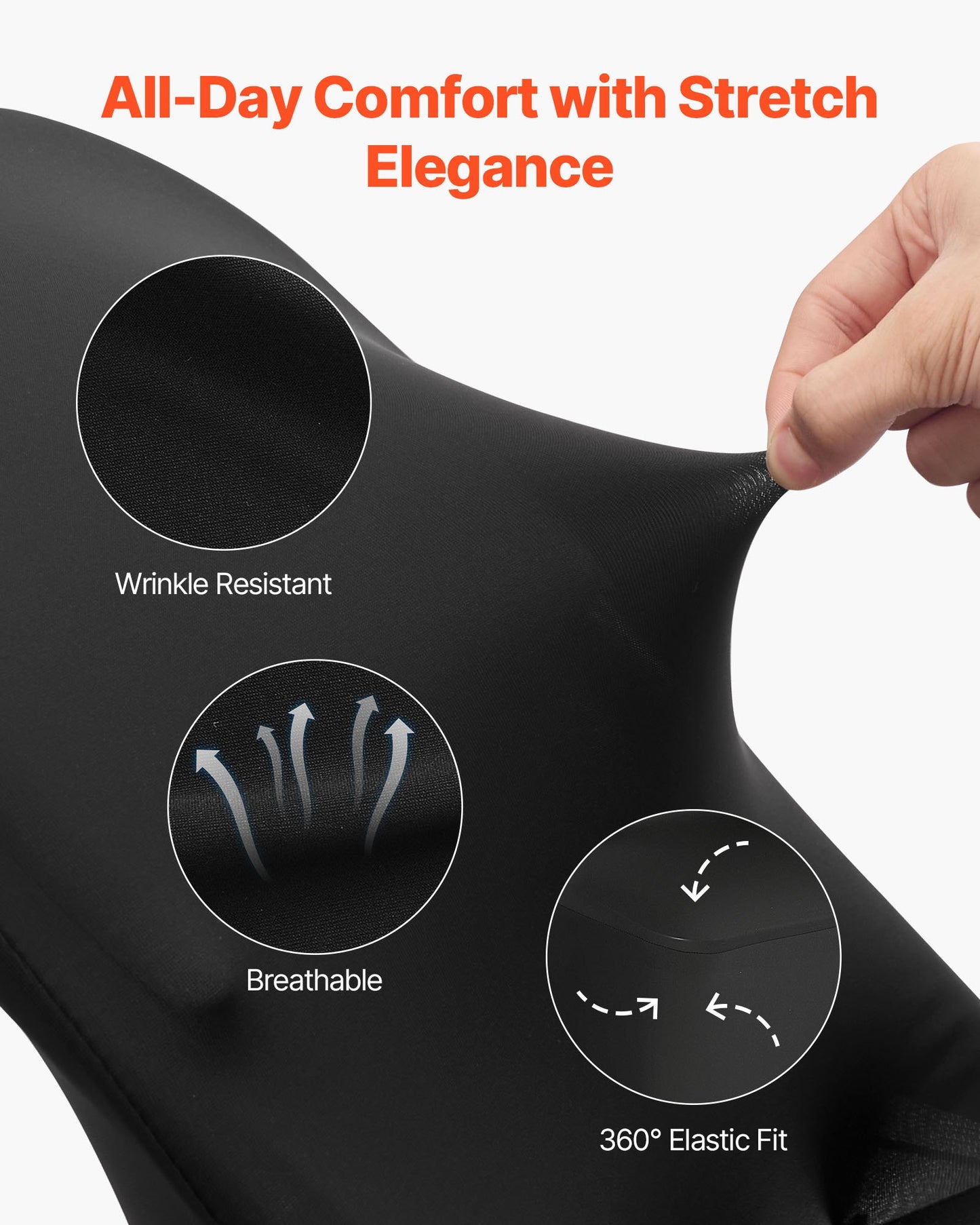 150 schwarze Stuhlhussen aus Polyester-Spandex-Gemisch, dehnbare Überzüge für Hochzeiten, Partys, Bankette und andere festliche Anlässe, passend für Stühle mit Maßen bis zu 45 x 46 x 77 cm (17,72 x 18,11 x 30,31 Zoll).