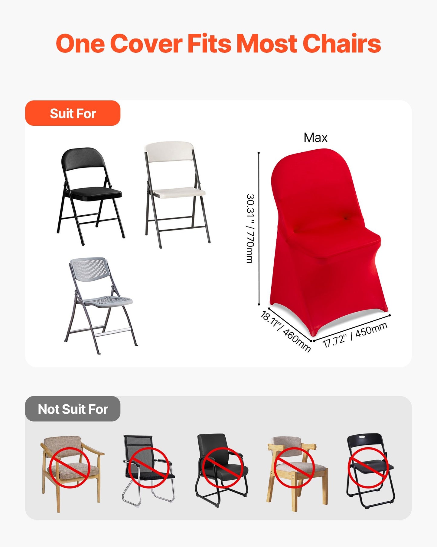 50 Pcs Red Chair Covers, Polyester Spandex Chair Cover, Stretch Slipcovers for Wedding Party Dining Banquet Flat-Front Chair Covers, Fits Chair Measures up to 17.72 x 18.11 x 30.31 inch