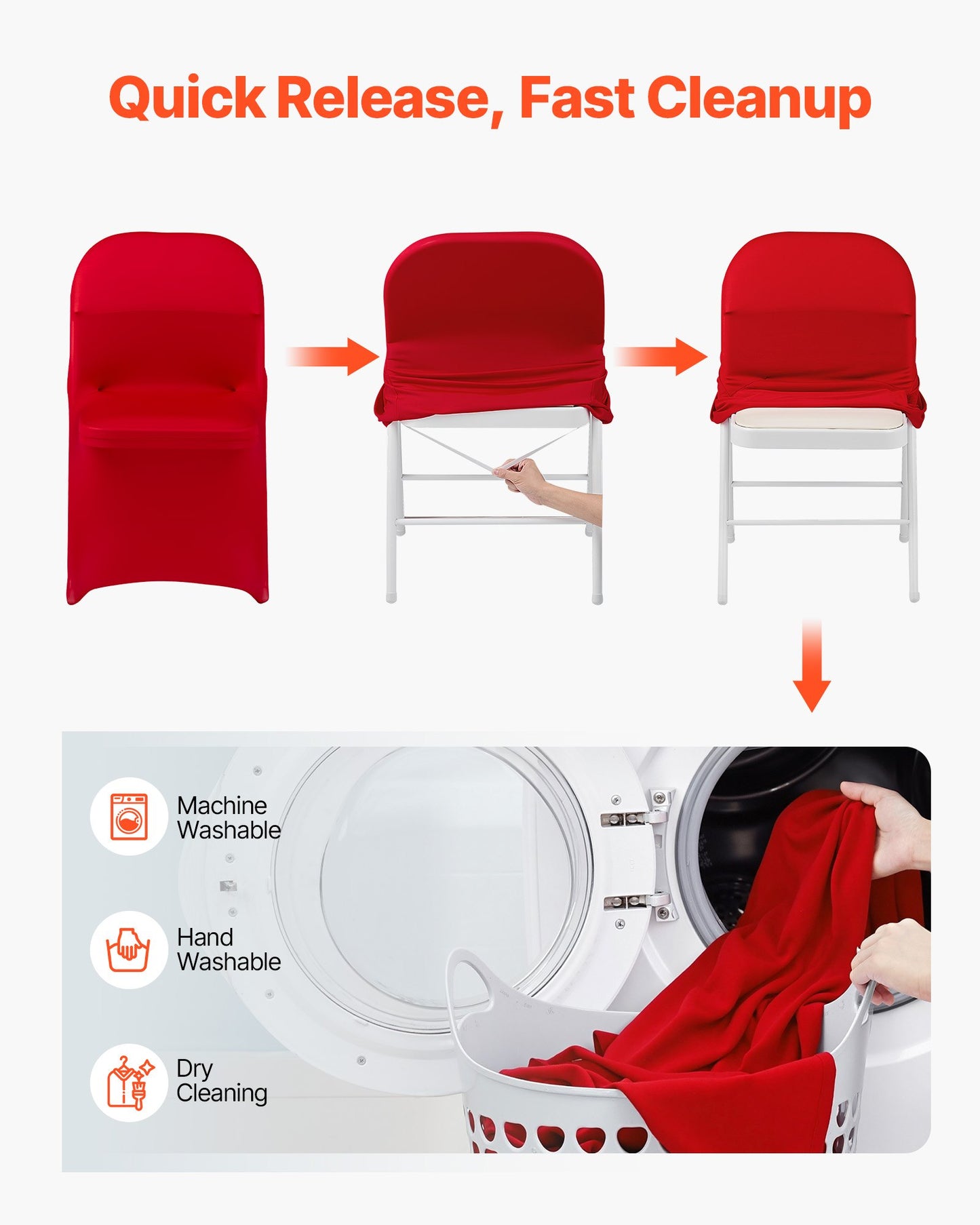 50 Pcs Red Chair Covers, Polyester Spandex Chair Cover, Stretch Slipcovers for Wedding Party Dining Banquet Flat-Front Chair Covers, Fits Chair Measures up to 17.72 x 18.11 x 30.31 inch
