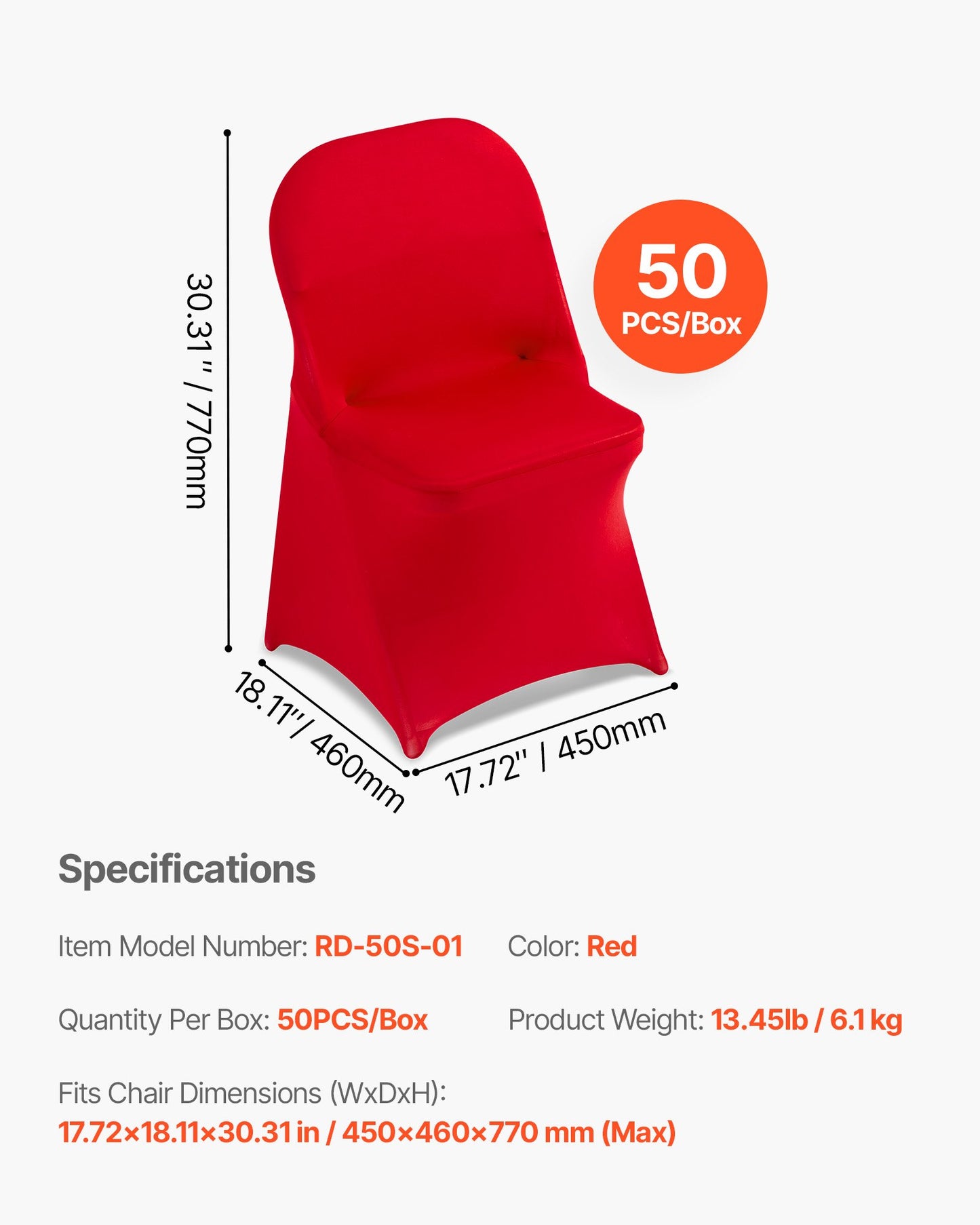 50 Pcs Red Chair Covers, Polyester Spandex Chair Cover, Stretch Slipcovers for Wedding Party Dining Banquet Flat-Front Chair Covers, Fits Chair Measures up to 17.72 x 18.11 x 30.31 inch