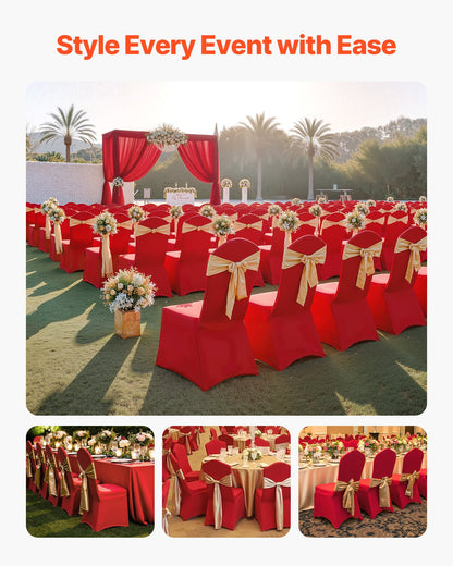 50 Pcs Red Chair Covers, Polyester Spandex Chair Cover, Stretch Slipcovers for Wedding Party Dining Banquet Flat-Front Chair Covers, Fits Chair Measures up to 20.08 x 17.72 x 37.4 inch