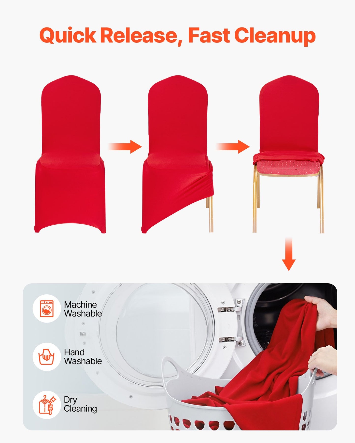 50 Pcs Red Chair Covers, Polyester Spandex Chair Cover, Stretch Slipcovers for Wedding Party Dining Banquet Flat-Front Chair Covers, Fits Chair Measures up to 20.08 x 17.72 x 37.4 inch