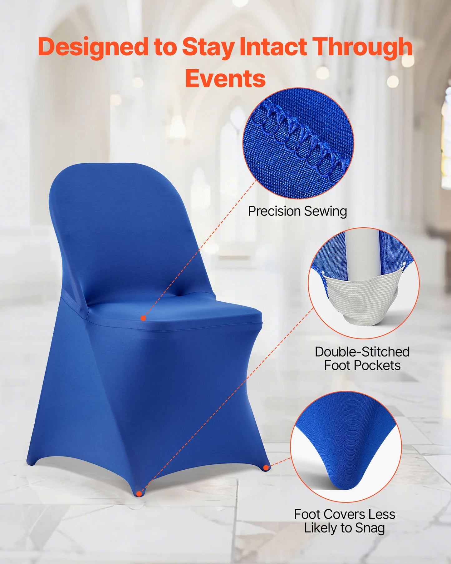 50 Pcs Blue Chair Covers, Polyester Spandex Chair Cover, Stretch Slipcovers for Wedding Party Dining Banquet Flat-Front Chair Covers, Fits Chair Measures up to 17.72 x 18.11 x 30.31 inch