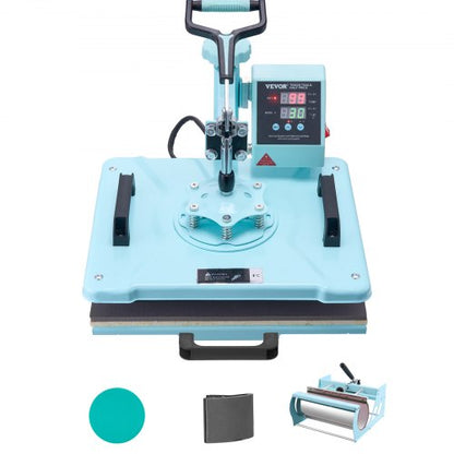 Heat Press Machine, 12 x 15 inch, 5 in 1 Heat Transfer Machine with 30 oz Tumbler Press, 360° Swing Away T-Shirt Pressing, Digital Precise Control, for T-Shirts/Mugs/Hats/Plates, Green