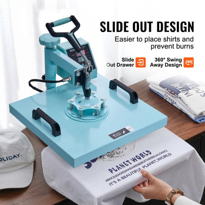 Transferpresse, 38 x 38 cm, 5-in-1-Transfermaschine mit 887 ml Becherpresse, 360°-Schwenkfunktion für T-Shirts, präzise digitale Steuerung, für T-Shirts, Tassen, Hüte und Teller, Grün