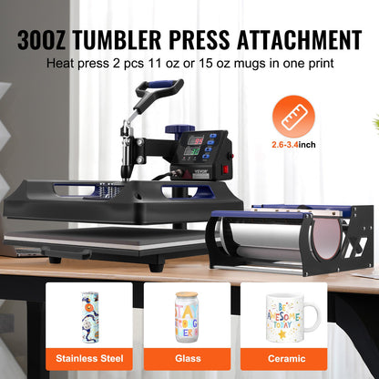 5-in-1-Transferpresse, 38 x 38 Zoll, 850,5 g, Tumbler-Presse, T-Shirts, Schwarz + Blau