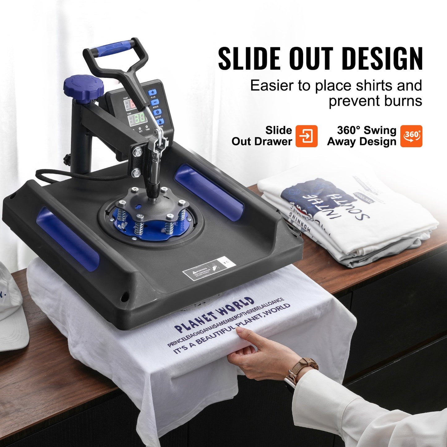 5-in-1-Transferpresse, 38 x 38 Zoll, 850,5 g, Tumbler-Presse, T-Shirts, Schwarz + Blau