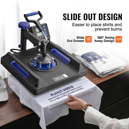 5-in-1-Transferpresse, 38 x 38 Zoll, 850,5 g, Tumbler-Presse, T-Shirts, Schwarz + Blau