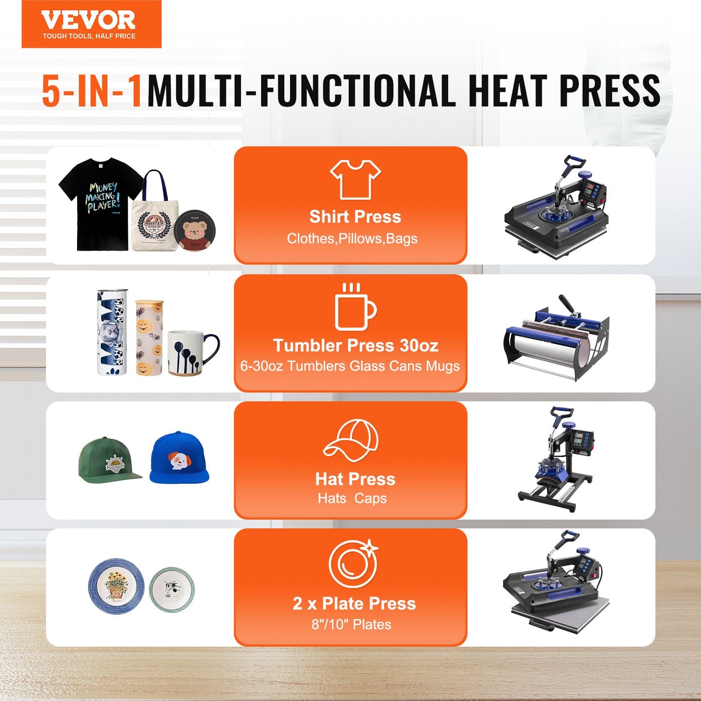 8 in 1 Heat Press Machine 38x38 cm 850.5 g Tumbler Press T-Shirts Black+Blue
