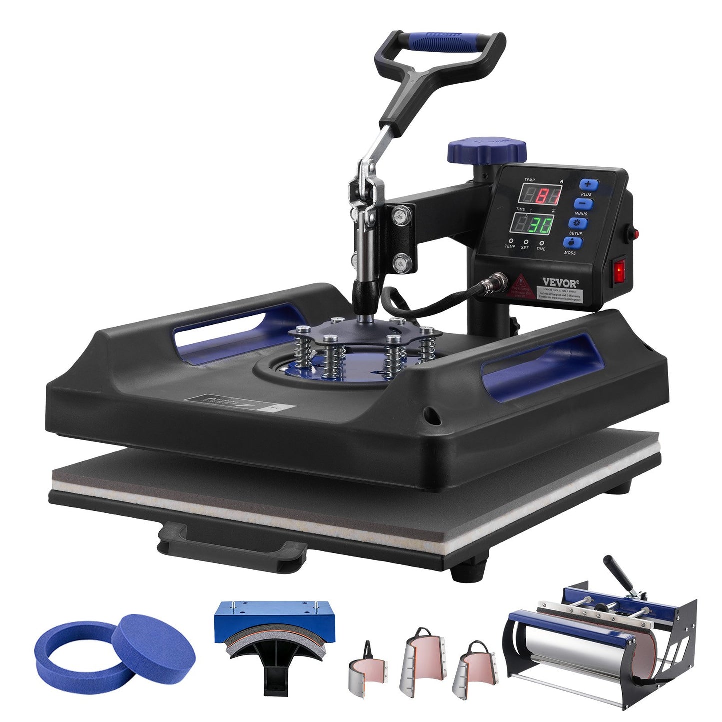 8 in 1 Heat Press Machine 38x38 cm 850.5 g Tumbler Press T-Shirts Black+Blue