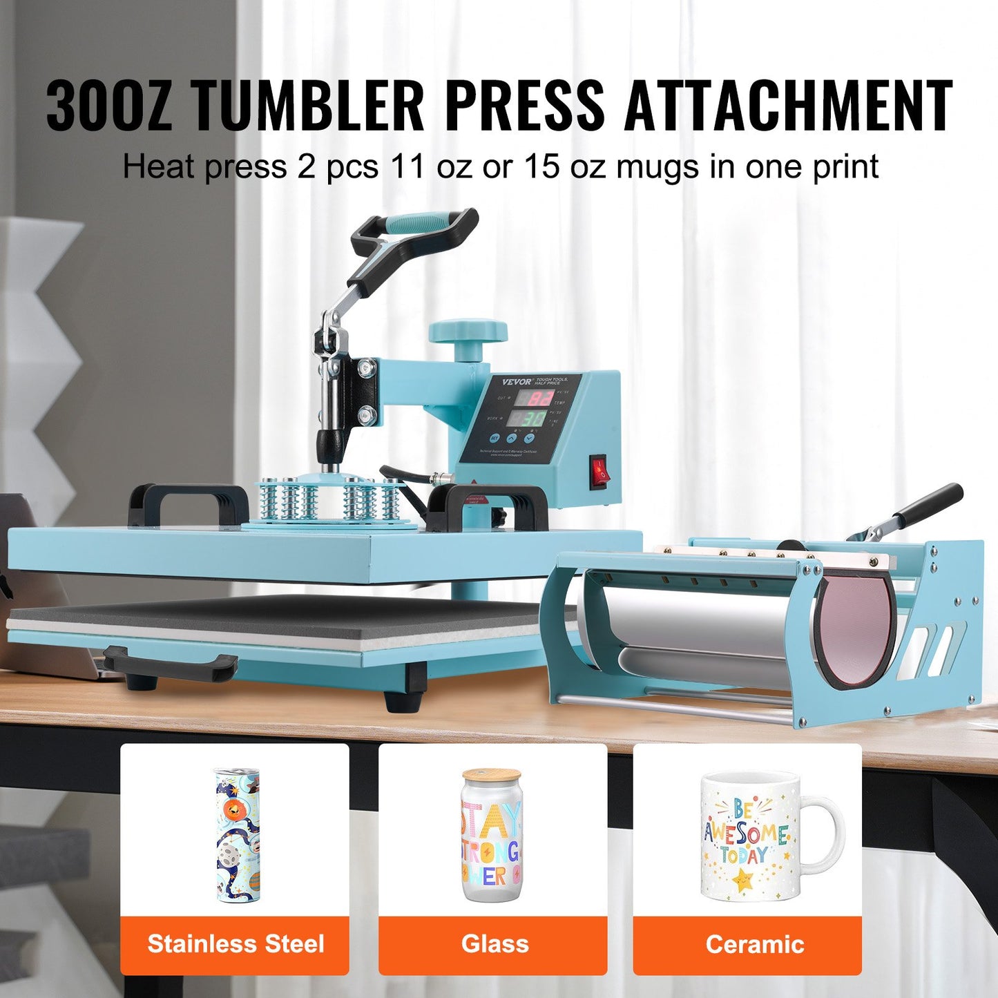 Heat Press Machine 38x38 cm 8 in 1 with 850.5 g Tumbler Press T-Shirts Green