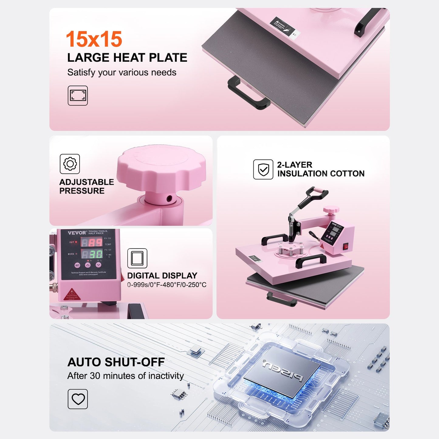 Heat Press Machine 38x38 cm 8 in 1 with 850.5 g Tumbler Press T-Shirts Pink