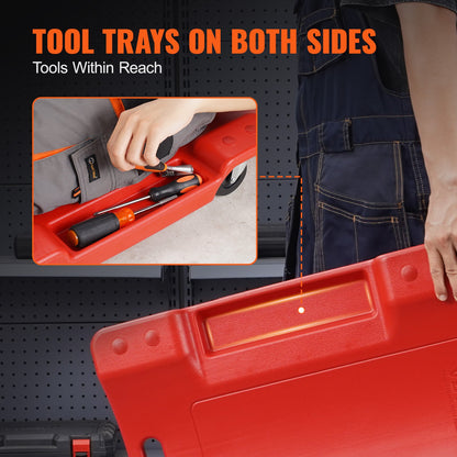 Mechanic Plastic Creeper, 1016 mm, 158.8 kg Capacity Automotive Rolling Garage Creeper with Molded Ergonomic HDPE Body Padded Headrest & Dual Tool Trays 6 Wheels, for Garage Shop Auto Repair