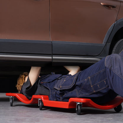 Mechanic Plastic Creeper, 1016 mm, 158.8 kg Capacity Automotive Rolling Garage Creeper with Molded Ergonomic HDPE Body Padded Headrest & Dual Tool Trays 6 Wheels, for Garage Shop Auto Repair