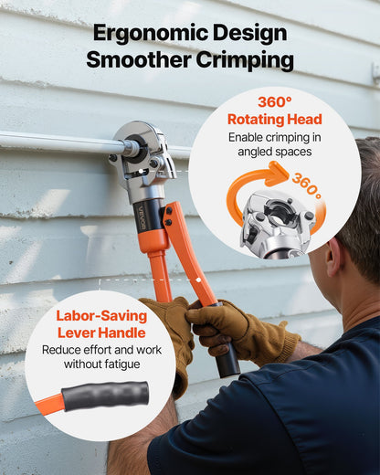 Hydraulisches Rohrverpresswerkzeug, Verpresszange für PEX- und Aluminium-Kunststoff-Rohrverschraubungen mit U16-, U20-, U25- und U32-Backen sowie Tragekoffer, Presswerkzeug-Set für Sanitärreparaturen und -installationen