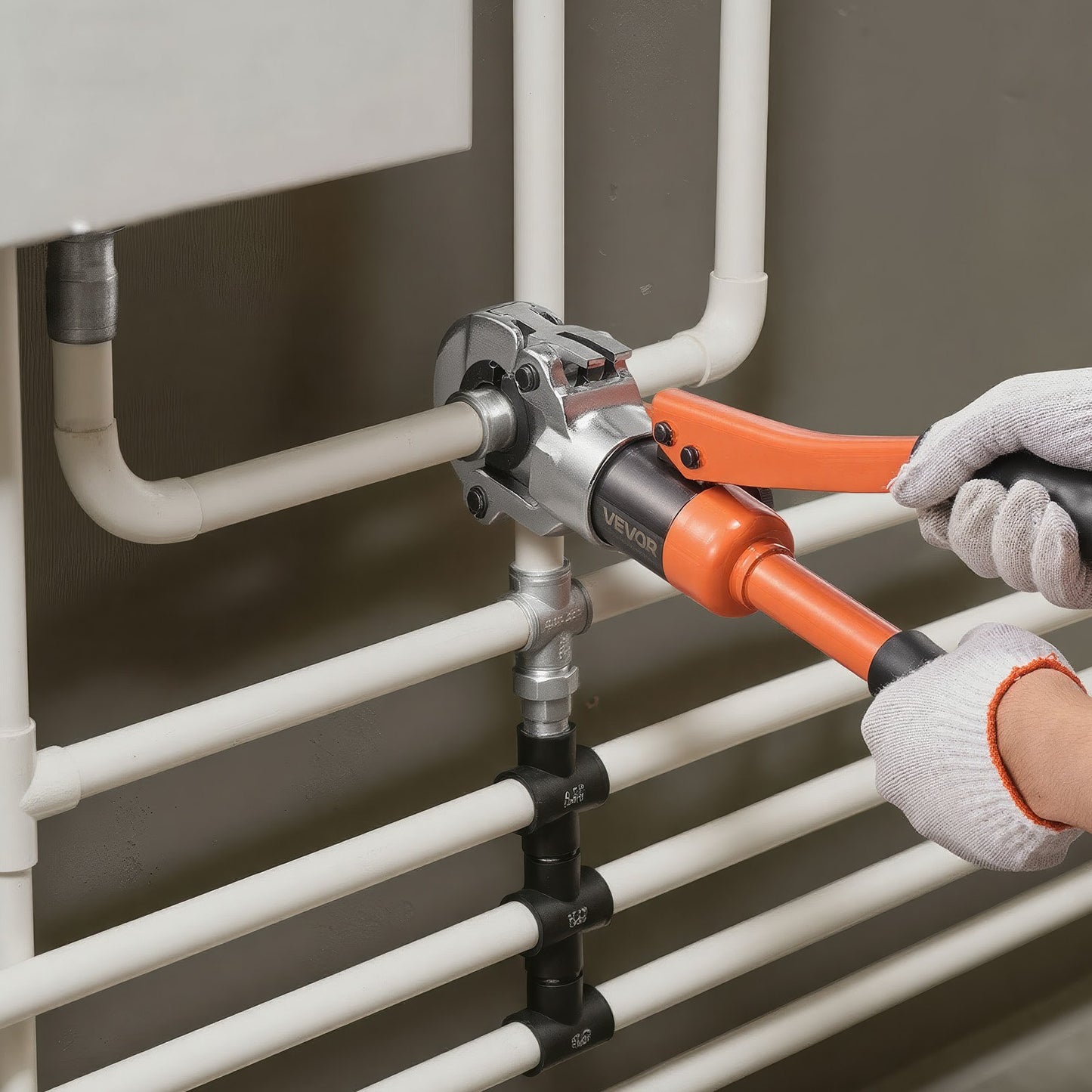 Hydraulisches Rohrverpresswerkzeug, Verpresszange für PEX- und Aluminium-Kunststoff-Rohrverschraubungen mit U16-, U20-, U25- und U32-Backen sowie Tragekoffer, Presswerkzeug-Set für Sanitärreparaturen und -installationen