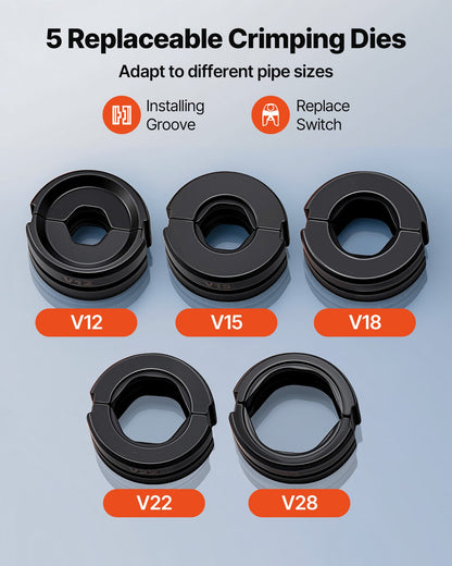 Hydraulisches Rohrverpresswerkzeug, Edelstahl-Rohrverschraubungs-Verpresszange mit Backen V12, V15, V18, V22, V28 und Tragekoffer, Pressverpresswerkzeug-Set für Sanitärreparaturen und -installationen